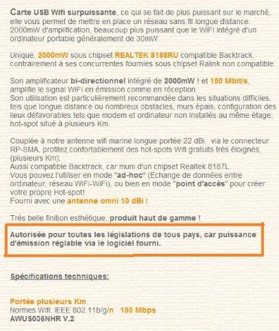 Texte du détail de la carte Wifi 2000 mW